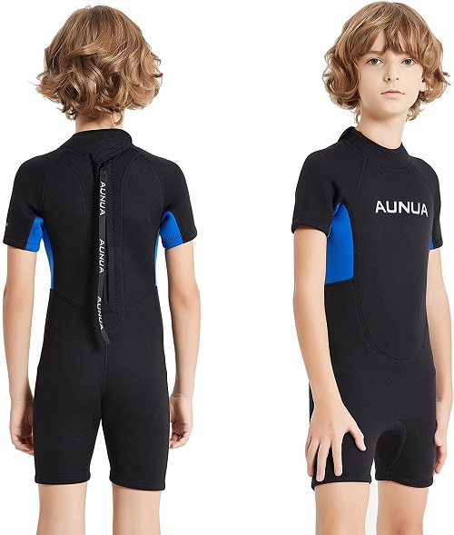 Aunua Children's 3mm Youth Swimming Suit Shorty Wetsuits Neoprene for Kids Keep Warm