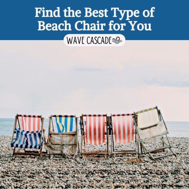 image says 'find the best type of beach chair for you' with beach chairs on the sand